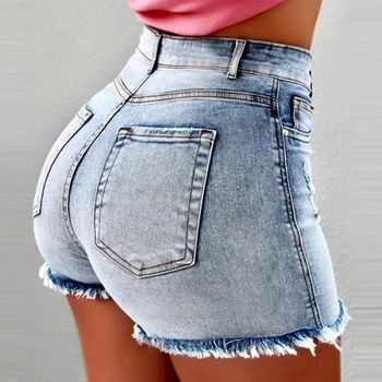 

Summer New Women Shorts High Waist Denim Shorts Bodycon Hole Hole Jeans With Tassel Plus Size 5XL
