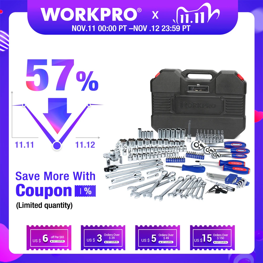 £83.13 Workpro 123pc New Mechanic Tool Set For Car Home Tool
