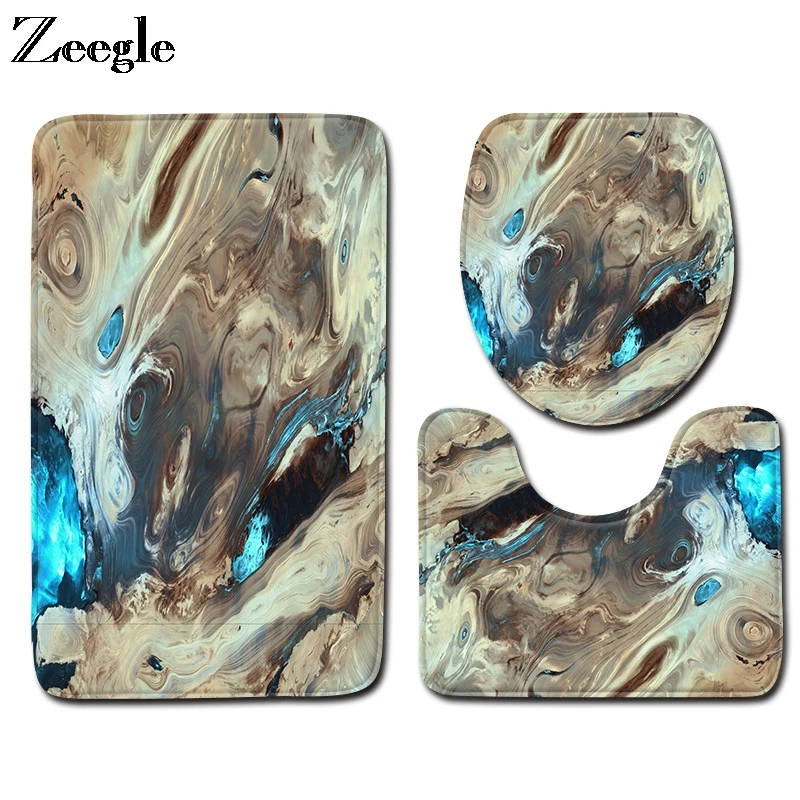 Zeegle 3Pcs Bath Mat Set Anti Slip Bathroom Rugs Doormat Toilet Pedestal Rug Flannel Absorbent Foot Mat Washable Toilet Carpet
