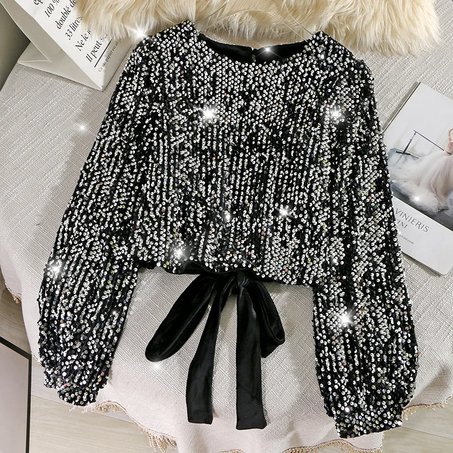 Neploe Blingbling футболка в блестках повязка с бантом короткие пикантные топы с открытой спиной открытые футболки новые женские футболки 57143