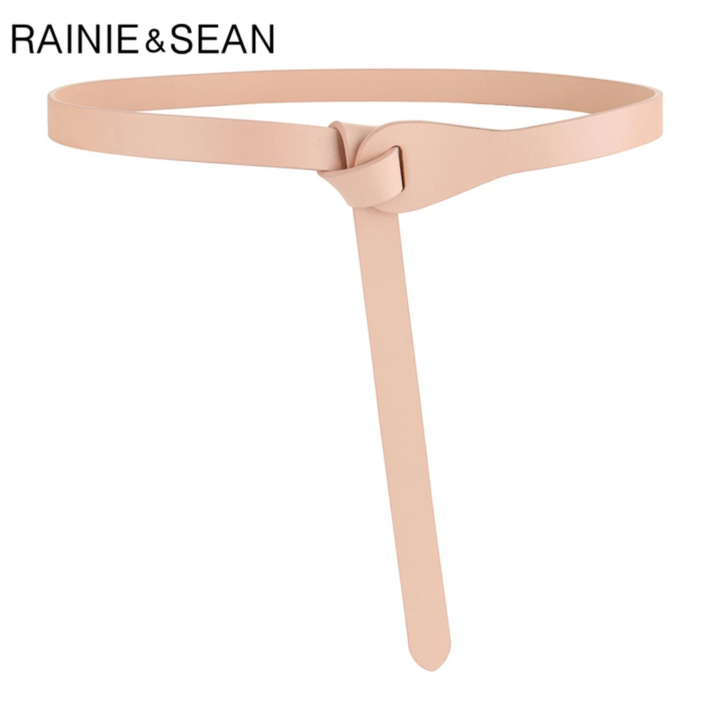 RAINIE SEAN Pink Belt Cowhide Women Belt Fashion Self Tie Real Leather Waist Belts for Dress Female Strap Apparel Accessories