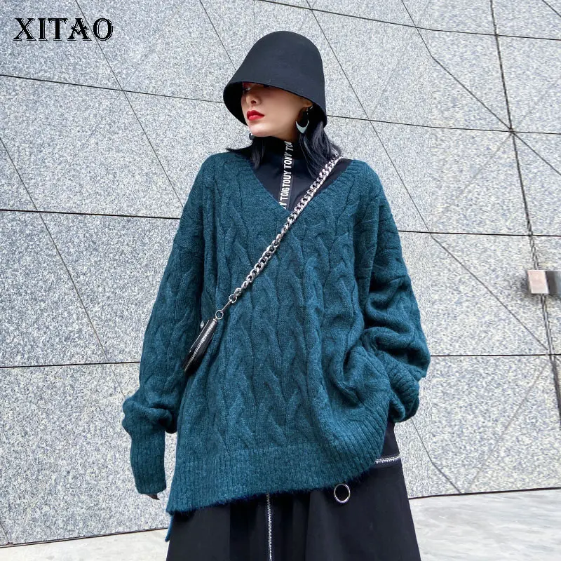XITAO ассиметричный вязаный винтажный свитер модный новинка 2019 зимний длинный