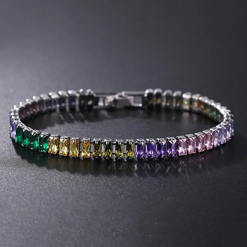 2.5*5mm Cubic Zirconia Bracelet Colorful CZ Tennis Bracelets For Women Men Punk Zircon Bracelet Wedding Silver Color Jewelry - Image 2