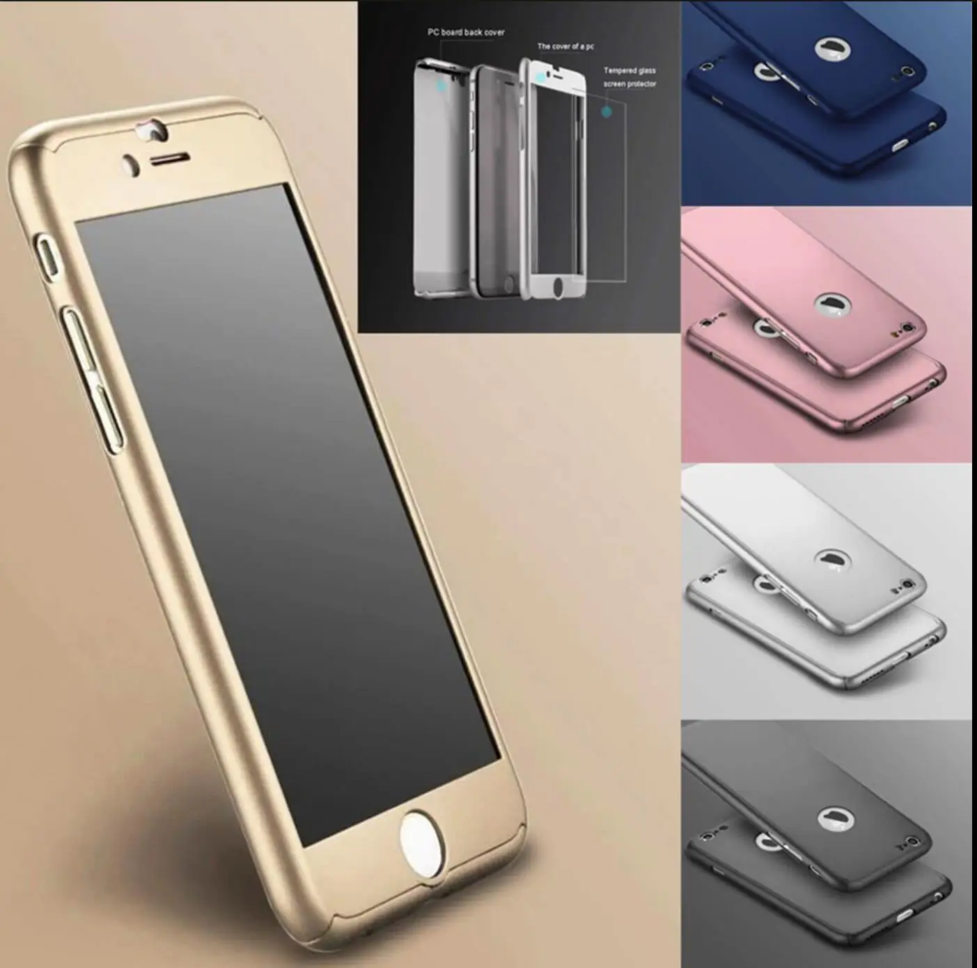 

Ultra Thin Hard Hybrid Case + Tempered Glass Applicable IPhO