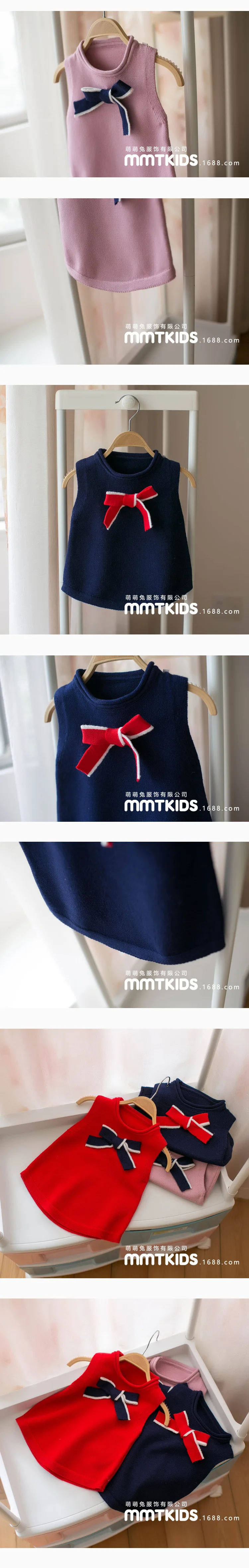 Mmtkids/детская одежда в Корейском стиле; сезон осень; Новые товары; Детский свитер для девочек; жилет с бантом в студенческом стиле; H171