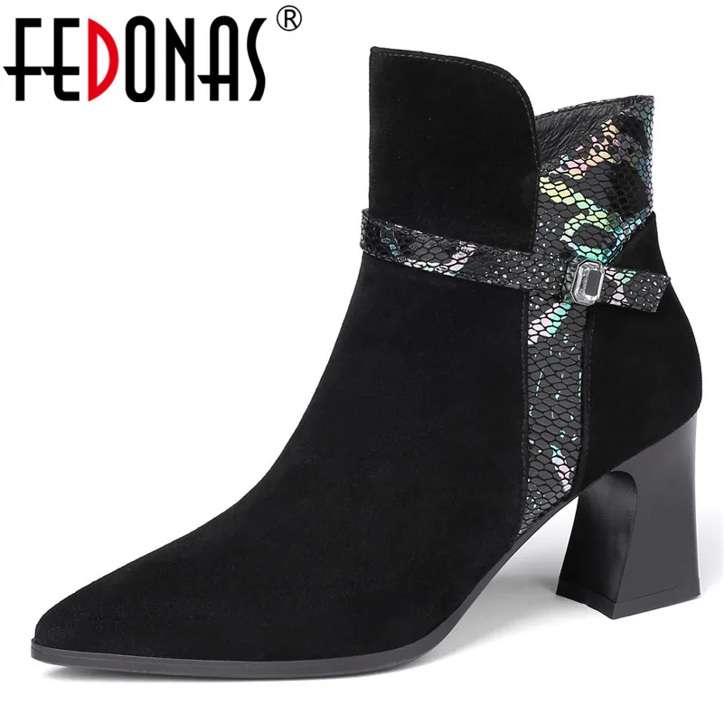 FEDONAS/2020 г. сезон осень-зима теплые замшевые женские ботильоны полусапожки на