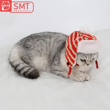 

Smartpet Warm Dog Cat Pilot Hat Funny Cosplay Pet Dog Christmas Photo Prop Headwear Grid Stripe Style Cap Costume For Puppy Cat
