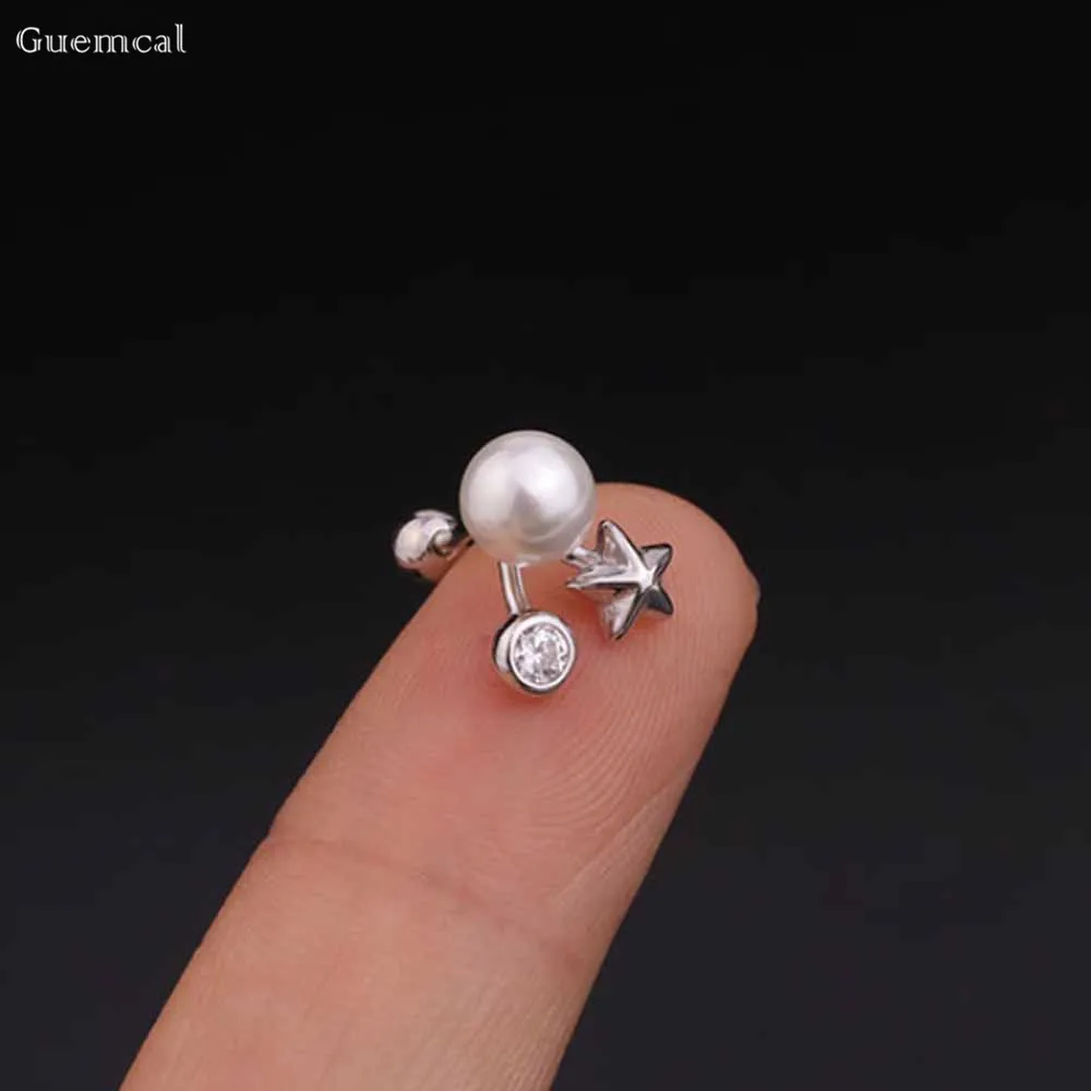 Guemcal 2pcs Fashion Creative Sweet Diamond-studded Straight Stud Earrings Body Piercing Jewelry