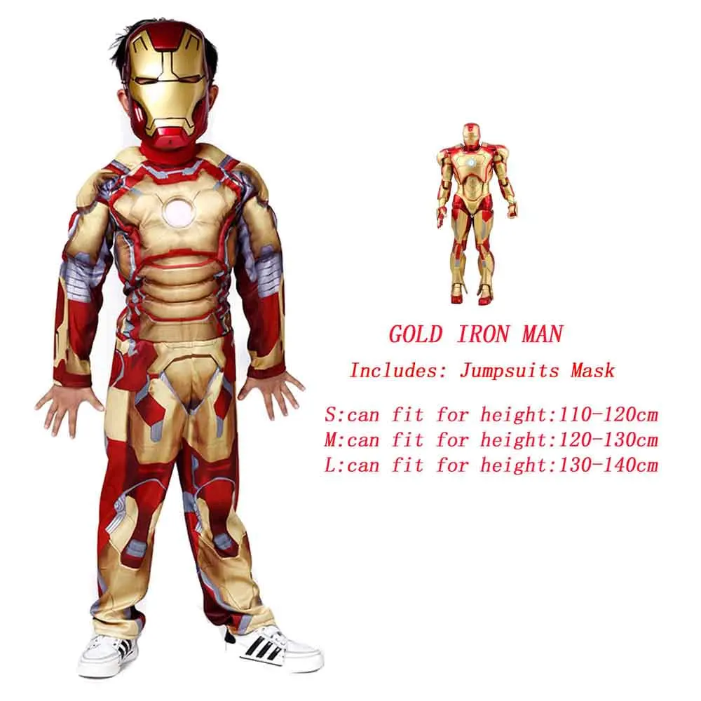 Super Spider Hero Iron Man Muscle Version Children Cosplay Costume Drama Stage Performance Clothing Children's Gift Halloween - Цвет: Gold Iron Man