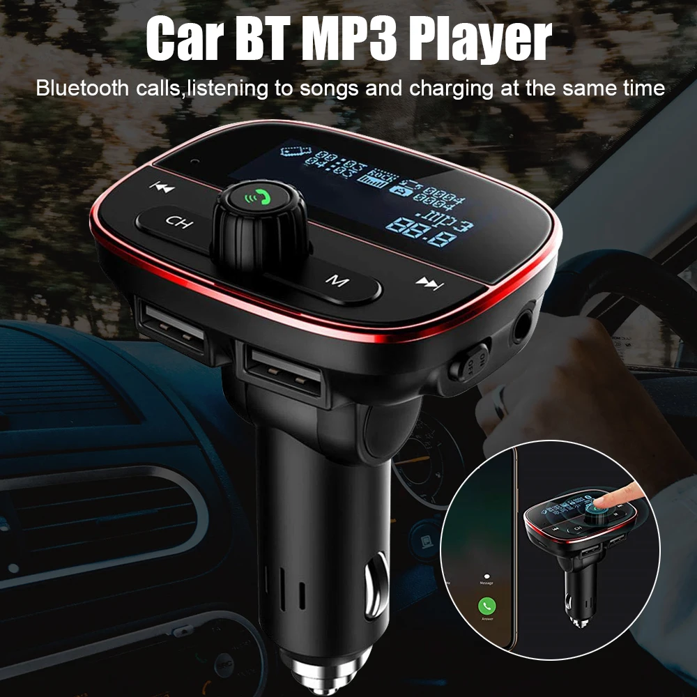 

Dual USB Quick Car Charge for Phone FM Transmitter Bluetooth Car Kit 1.77-inch LCD Hands-Free Audio MP3 Player Car Phone Charger