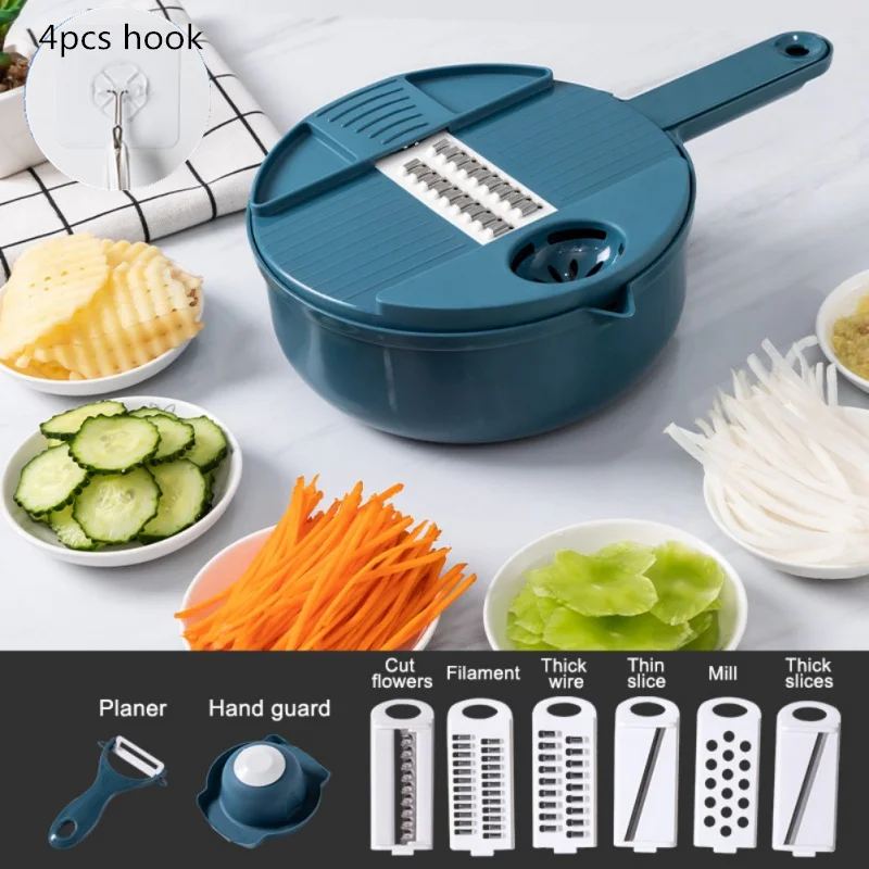 Multifunctional Vegetable Cutter With Drain Basket potato chip slicer  radish grater Shredder Grater Slicer Kitchen Tools - AliExpress