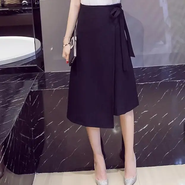 New S-5XL High Waist Pleat Elegant Skirts Red Black Solid Color Long Faldas Saia Mid-Calf Plus Size Ladies Jupe DF303 | Женская одежда