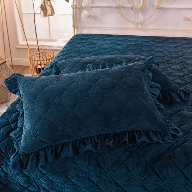 Queen King size 1/3 шт Двухслойное покрывало наволочка Комплект постельного белья сплошной цвет стеганое одеяло застежки для простыни покрывало# a