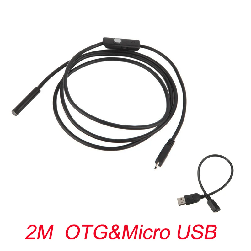 7 мм эндоскоп камера Гибкая IP67 водонепроницаемый микро USB инспекционный бороскоп камера для Android ПК ноутбук 6 светодиодов регулируемый - Цвет: 2M OTG USB