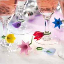 Marcador de copa de vino con flores de 6 piezas, etiqueta de silicona para fiesta, Bar, cocina, herramientas de reconocimiento de vasos de vidrio, etiqueta de copa de vino (al azar)