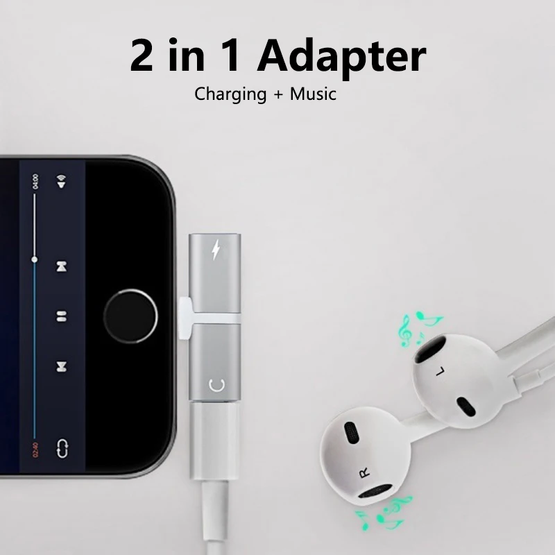 

Adaptador For iPhone X 8 7 Plus Adapter Splitter Phone Accessories 2 in 1 Charging & Listen to Music AUX Adaptateur Adattatore