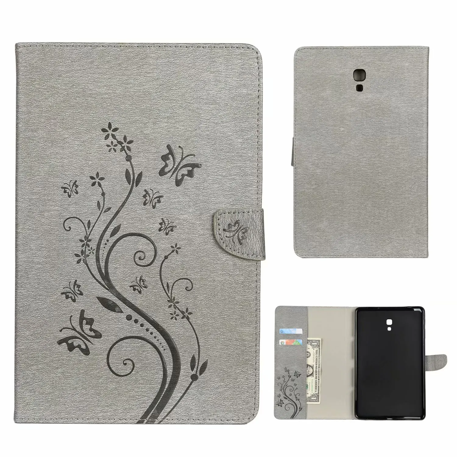 Чехол из искусственной кожи для Samsung Galaxy Tab A 10," T590 T595 SM-T590 SM-T595 откидная крышка Держатель карты карманные Слоты корпус планшет+ ручка - Цвет: Серый