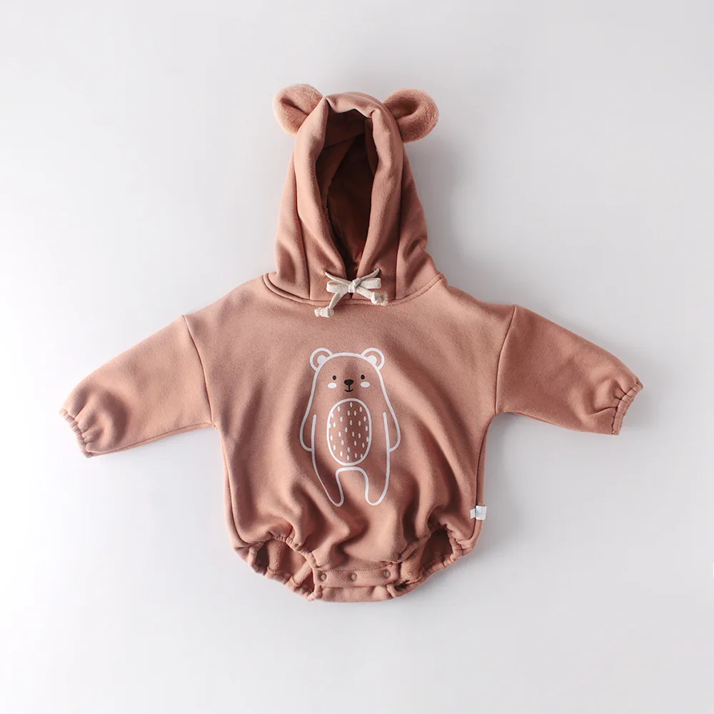 Baby Bodysuits New Baby Clothes Bear Hood Suit Korean Baby Jumpsuits Infant Boys Outfit - Цвет: brown