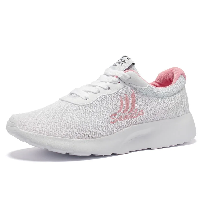 Autumn New Style Breathable Rubber Shoes Sneakers Women's Korean-style Versatile Mesh Lace-up Thick Bottomed Casual Shoes R - Цвет: White Powder