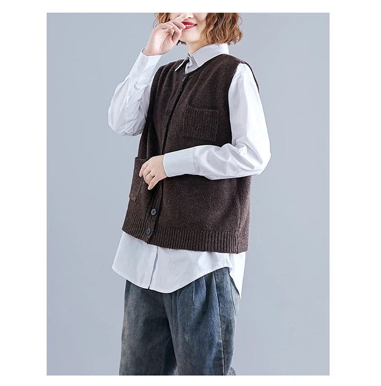 Осенний женский модный вязаный Свободный кардиган для студентов без рукавов свитер жилет плюс размер пуловер выше размера топы на бретелях 5XL