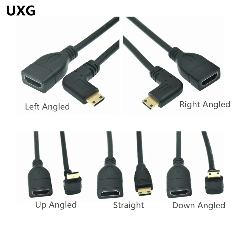Вверх вниз левый правый угол 90 градусов мини HDMI штекер гнездо конвертер адаптер
