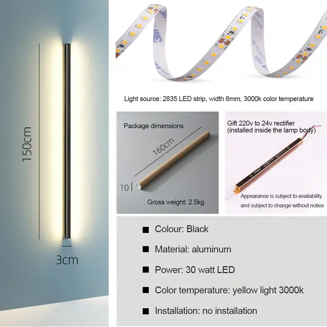 Nordic Minimalist Long Strip Wall Lamp Modern Led Wall Light