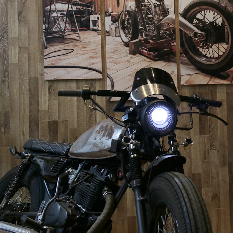 6,5 ''светодиодный фонарь для мотоцикла DRL Halo Ring High Low Beam боковое Крепление Фары для Bobber Кафе Racer Cruiser Винтажный стиль