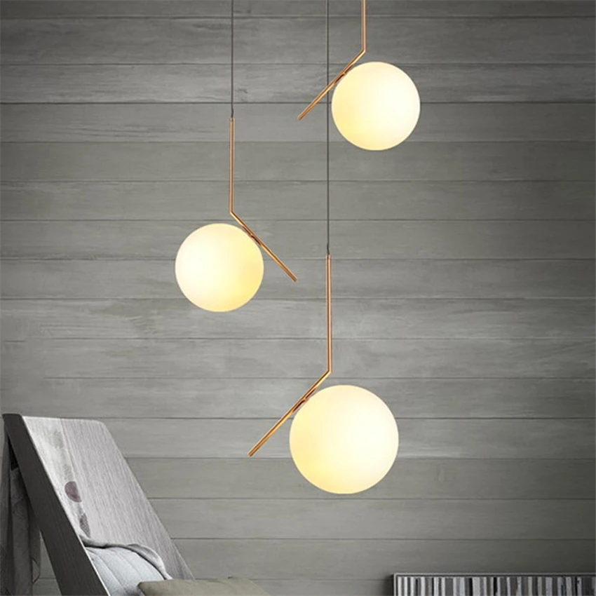 

Nordic LED Ball Pendant Lamps Fixtures Dining Bedroom Room Frosted LED Pendant Lights Glass Shade Socket Hanging Lamps Luminaire
