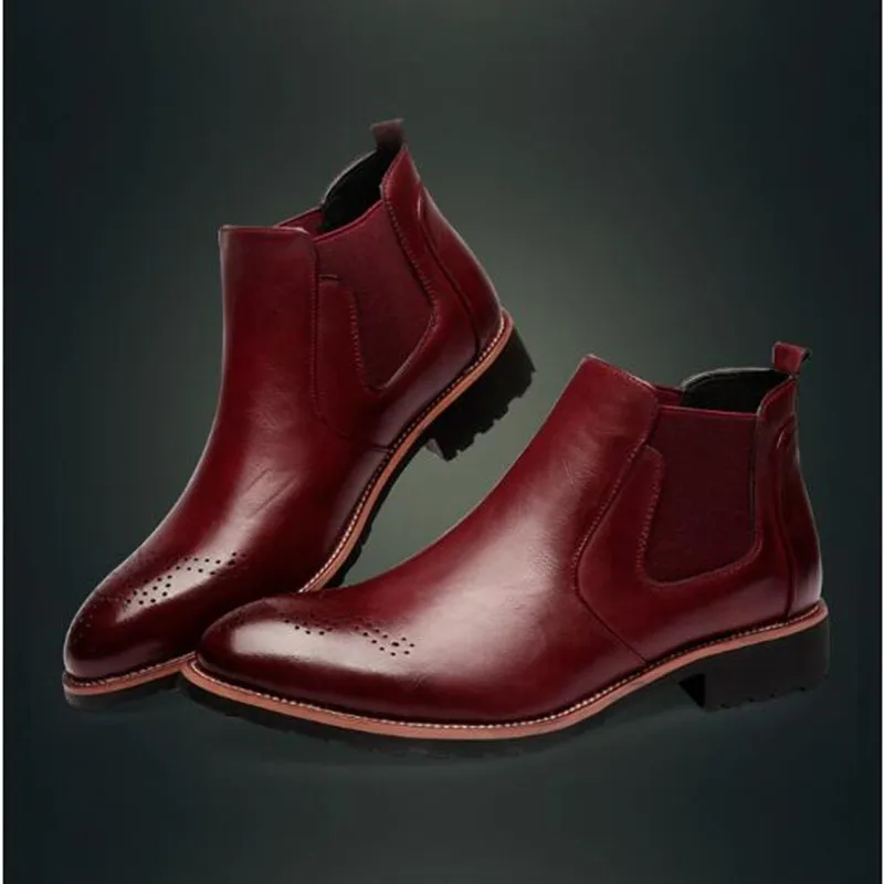Новинка года; мужские ботинки; кожаные ботинки; теплые ботинки; zapatos de hombre - Цвет: Бордовый