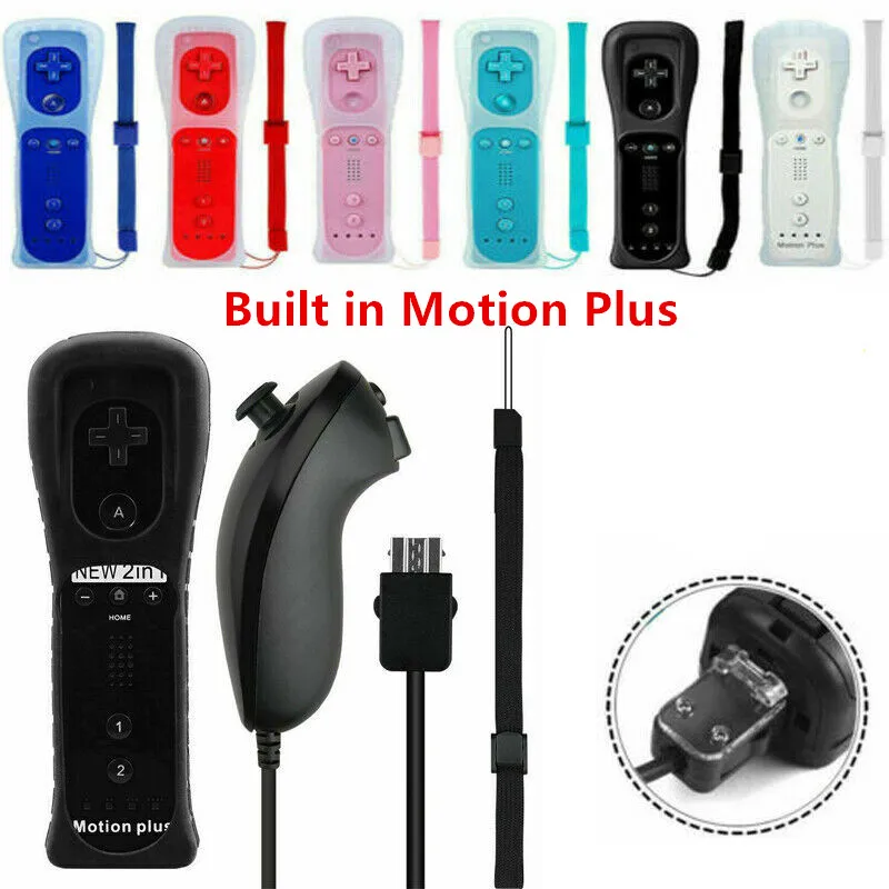 Wireless Gamepad Remote Controller built in Motion Plus + Nunchuck 2 in 1 Controller Joystick Silicone Case For Nintend Wii