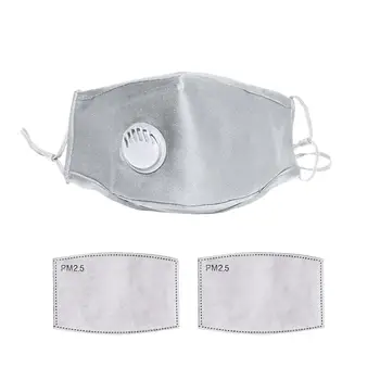 

PM2.5 Activated Carbon Face Mouth Mask with Breath Valve Wide Straps Unisex Cotton Dustproof Mask with 2pcs Filter Inserts