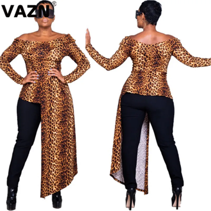 Leopard VAZN принт Сексуальная Женская Весенняя футболка с длинным рукавом с бантом на шее и пуговицами Офисная Женская одежда для работы Футболка - Цвет: Leopard