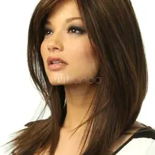 Модный парик Совершенно сексуальный женский длинный секционный темно-коричневый натуральные прямые волосы парик