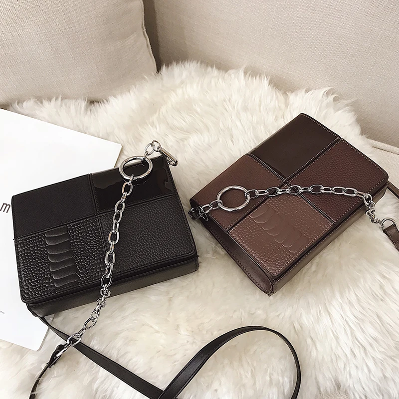 

European Retro Fashion Square Bag 2020 New Quality PU Leather Women's Designer Handbag Splicing Chain Shoulder Messenger bags