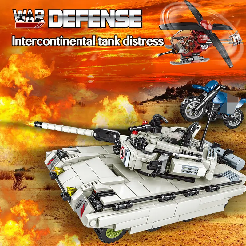 

864PCS WW2 Intercontinental Tank Helicopter Building Blocks legoingly Military Tank Soldier figures Weapon Bricks toys for kids