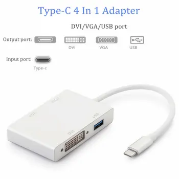 

Type-c Video Adapter Hub USB-C To USB VGA HD DVI 4-in-1 Video Converter Aluminum Alloy Case