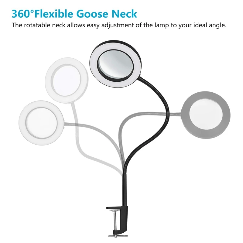 

LED nifying Lamp, 8W Dimmable Eye-Caring Gooseneck Lamp, 5X nification, Infinite Brightness Adjustable, 3 Color Modes, Per