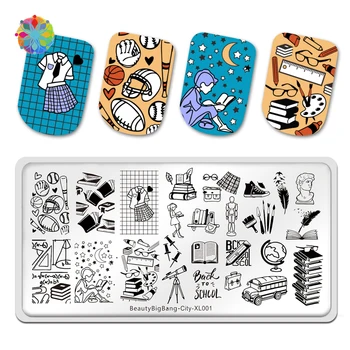 

BeautyBigBang City School Book Learning Stationery Math Image Stamp Nail Art Stamping Plate Manicure Printing Stencil Tools