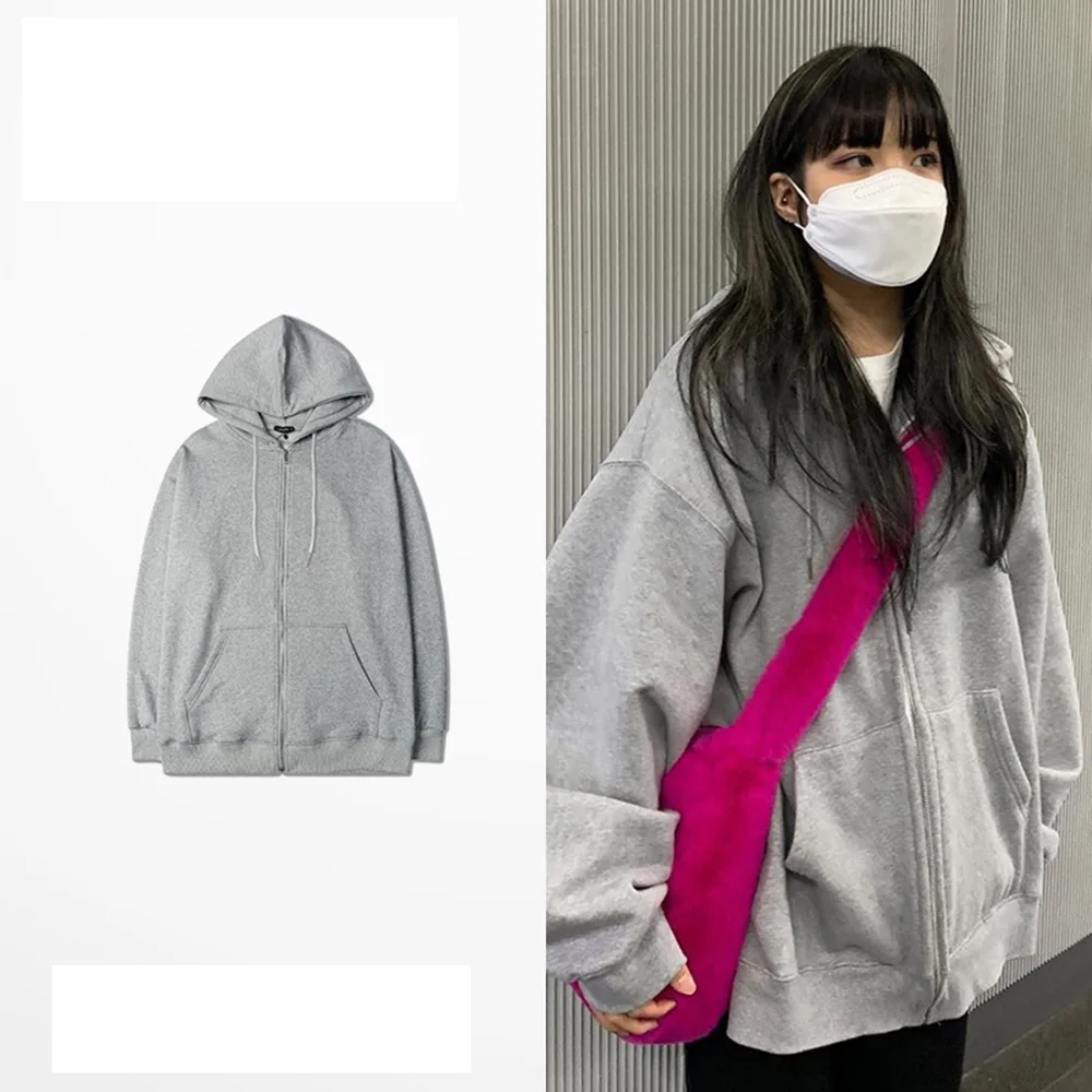 Куртка женская оверсайз с длинным рукавом Свободный Топ на молнии свитшот