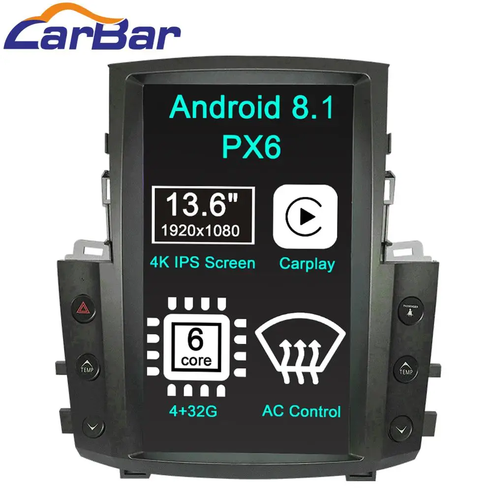 Carbar 13," Tesla стиль PX6 Android 8,1 автомобильный DVD gps плеер для Lexus LX570 2007- стерео радио аудио навигация