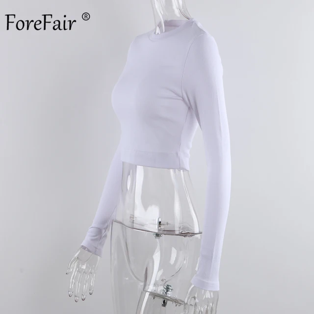 Forefair Long Sleeve Ribbed T Shirt Women Autumn Ladies Underwear Solid Slim O Neck Knitted Women Sexy Crop Tops 5