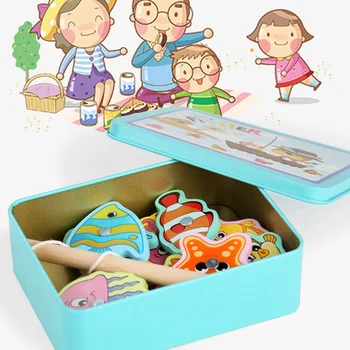

2020 Children Baby Educational Toy Iron Box Fishing Wooden Game Set Novelty Toys Cognition Magnetic Toys Set Kids Gifts