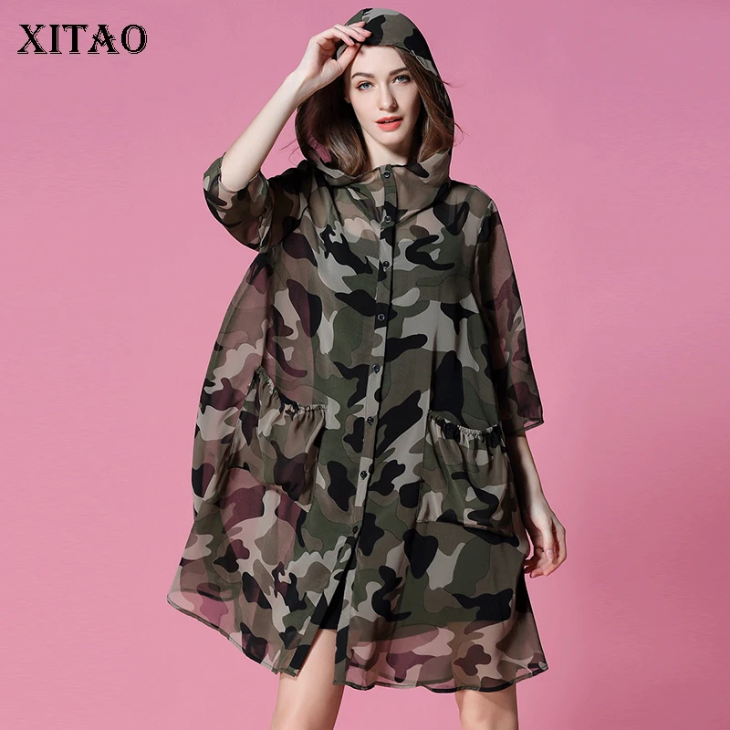 

XITAO Chiffon Leopard Sunscreen Blouse Hooded Women Korea Fashion New Perspective Single Breasted Cardigans Thin 2019 WQR1300