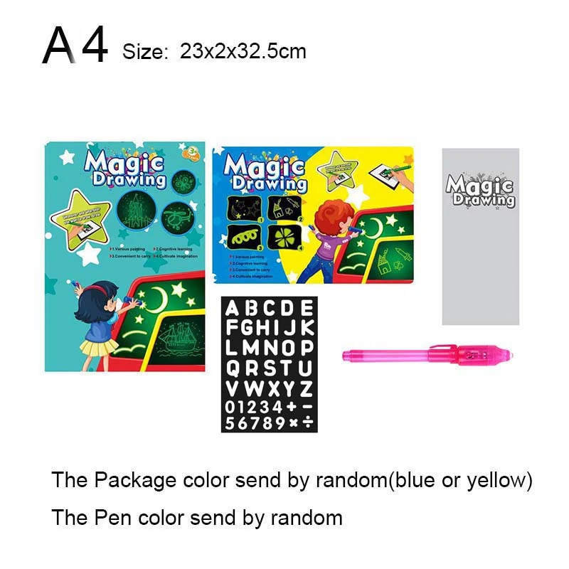A5 A4 A3 Kid LED Luminous Drawing Board Graffiti Doodle Drawing Tablet Magic Draw With Light-Fun Fluorescent Pen Educational Toy