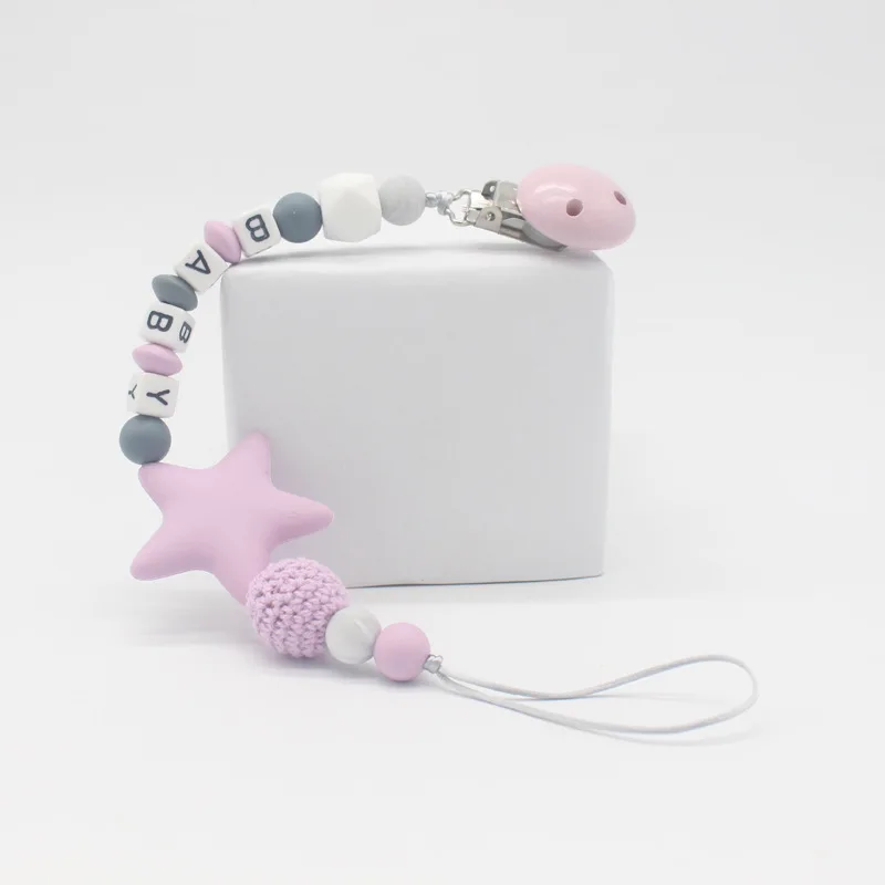Personalized Handmade Baby Pacifier Clips Holder Chain Safe Soother Silicone Pacifier Chains Five Star Baby Teether Teething
