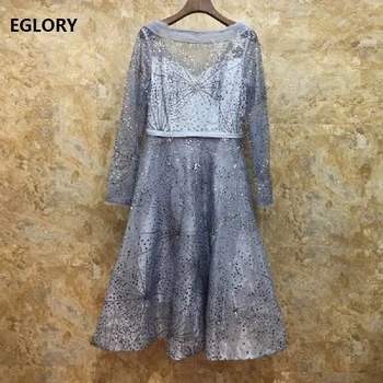 

Sequined Dress 2019 Autumn Fashion Party Event Women Golden Seqined Embroidery Sexy V Back Long Sleeve Blue Apricot Dress Festa
