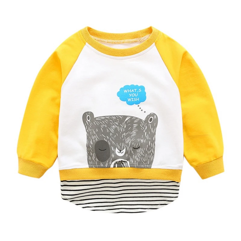 infant baby Tees Long Sleeve Cartoon Patchwork Print thinking bear T-Shirts Kids Tops Casual Blouse 6M-4T