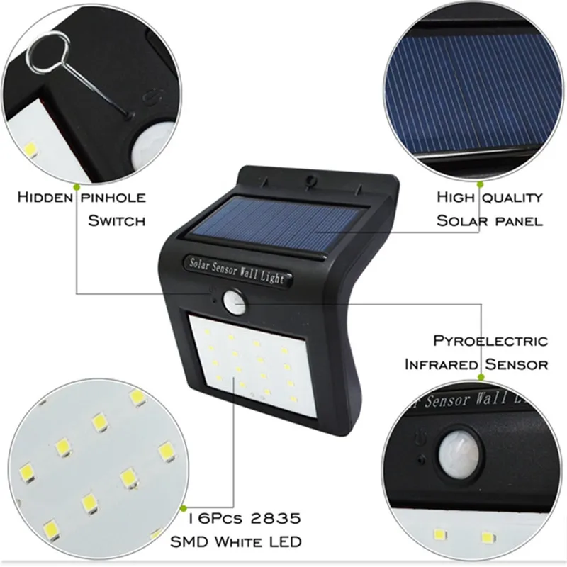 Waterproof Solar Lamp PIR Motion Sensor Wall Lamp 16 LED Solar Power Light Energy Saving Garden Security Light Dropshipping
