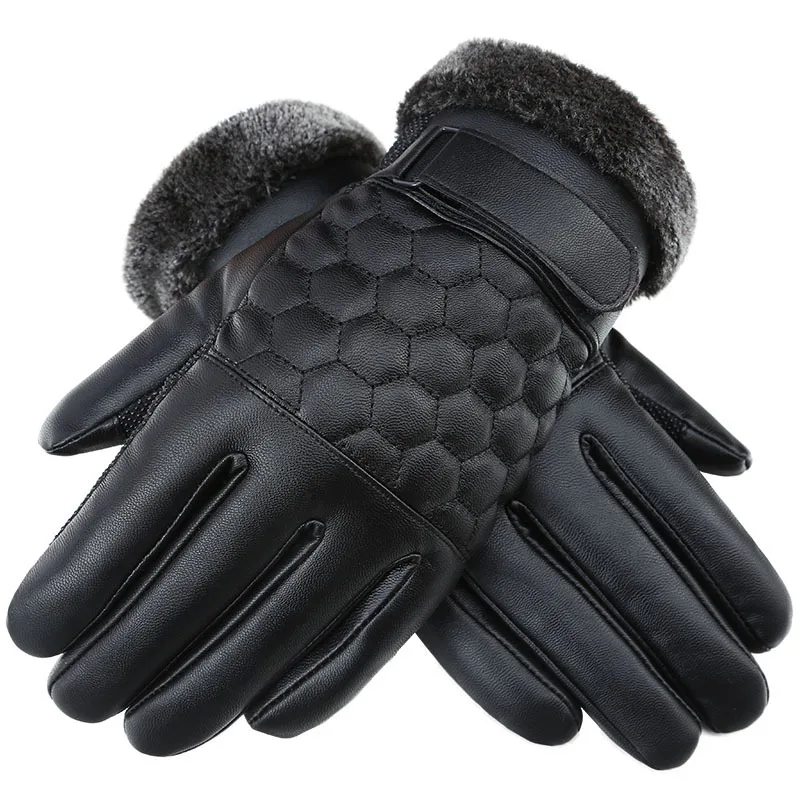 Touch Screen Warm Leather Gloves for Men Winter Driving Motorcycling Gloves with Thick Fleece Outdoor Sport Guantes Luva touch screen new winter men warm pu leather gloves guantes male fleece mittens outdoor motorbike waterproof anti slip gloves