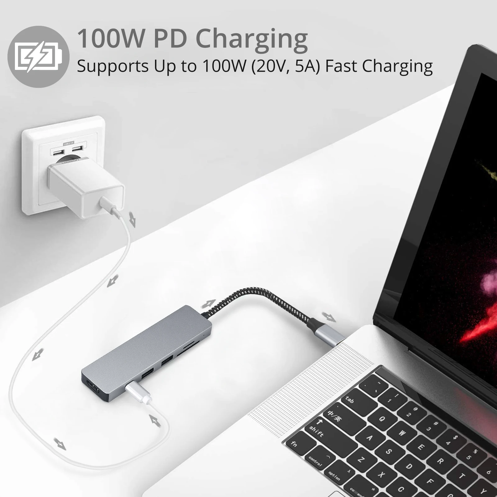 Prozor 6 In 1 USB C  Ƽ Ʈ  4K HDMI  100W PD   USB 3.0 Ʈ SD/TF ī ǵⰡִ ޴ 
